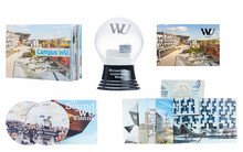 Booklet, CD, snow globe, fridge magnet, postcards