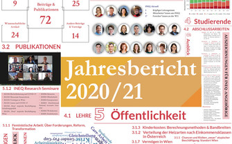 Zusammenschnitt aus Grafiken und Überschriften aus dem "INEQ Jahresbericht 2020/21" als Vorschau