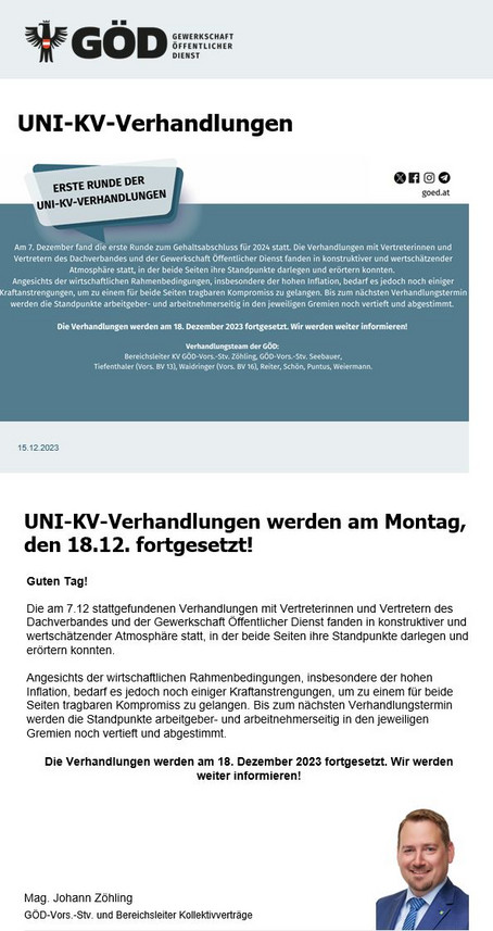Plakat UNI-KV-Verhandlungen