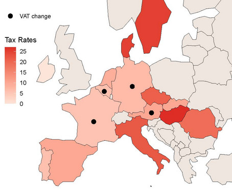 Europa-Karte mit Vergleich der Umsatzsteuer auf Periodenprodukte