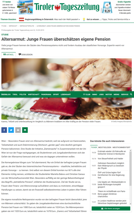 Screenshot (Tiroler Tageszeitung, 10. September 2019)