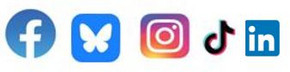 Logos von Socio Media-Kanälen: Facebook, Bluesky, Instagram, TikTok