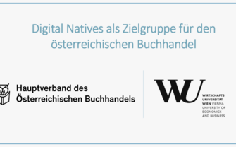 Screenshot of a presentation with the background in beige, showing the words: WU/Praxisdialog – Chancen der Digitalen Disruption in der Verlagswelt 