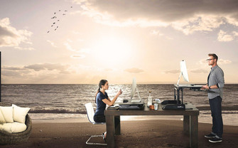 Working on beach