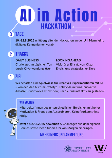 Das Bild zeigt den Flyer des AI in Action Hackathons.