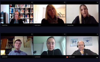 Screenshot of a Zoom call with 6 people that have a discussion