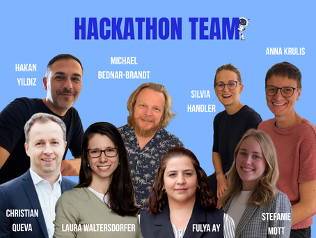 Der Hackathon wird von einem breiten Team ermöglicht, im Bild zu sehen sind Hakan, Christian, Laura, Michale, Fulya, Silvia, Stefanie und Anna.
