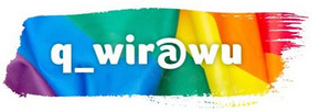 q_wir at WU logo in bunten regenbogenfarben mit weißer Afschrift