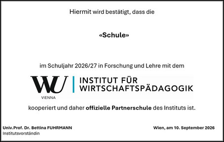 Musterurkunde für Partnerschulen des Instituts für Wirtschaftspädagogik der WU Wien