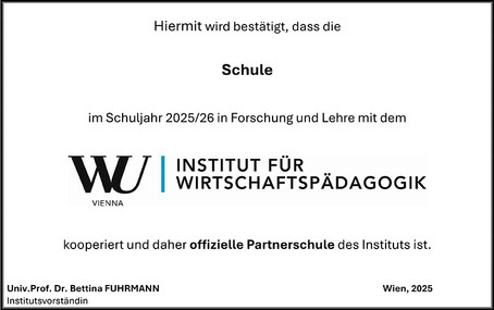Musterurkunde für Partnerschulen des Instituts für Wirtschaftspädagogik der WU Wien