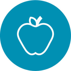 Blaues Clipart mit einem weißen Apfel in der Mitte
