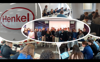 a collage of pictures of the students and the Henkel logo