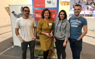 Our program management team and current MSc Marketing students as well as MSc Marketing alumni at the Wu Master Day