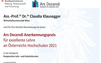 [Translate to English:] Claudia Klausegger gewinnt „WU Excellent Teaching Award 2020“