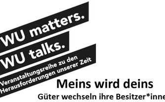 black and white illustration that spells out WU matters. WU talks. Veranstaltungsreihe zu den Herausforderungen unserer Zeit.