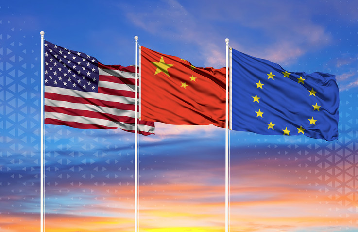 Flaggen von USA, China, EU