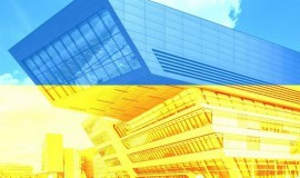 a photo of WU's library in Ukrainian colours