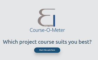 Logo of the quiz tool Course-O-Meter with the question "Which project course suits you best"