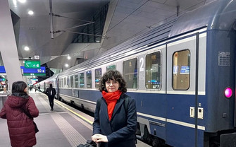 Stefania at the train station