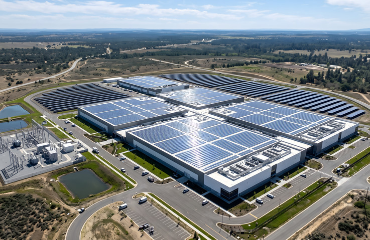 Rechenzentrum mit Solarpanelen auf dem Dach