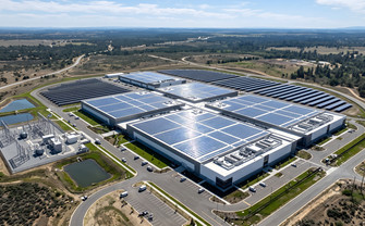 Rechenzentrum mit Solarpanelen auf dem Dach