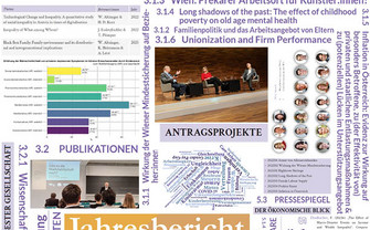 Zusammenschnitt aus Grafiken und Überschriften aus dem "INEQ Jahresbericht 2022/23" als Vorschau