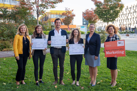 from left to right: Dipl.-Kff. Dr. Verena Priemer (marketmind, Managing Director), Andrea Steindorfer (MSc WU), Jonas Fink (MSc WU), Sophie Buchta (MSc WU), Marie Paiker, MSc WU (marketmind, Senior Research Consultant), Program Director Dr. Christina Holweg