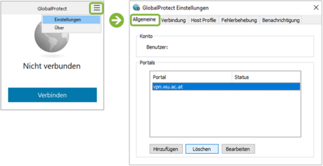 [Translate to English:] GlobalProtect Einstellungen: Hinterlegte Portal-Adresse löschen