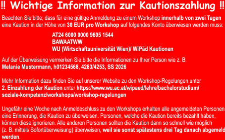 Wichtiger Hinweis zur Kautionszahlung