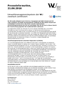 WU erhält EMAS und ISO Zertifizierung als PDF