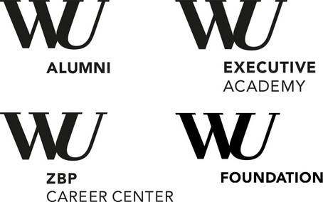 Logos der WU Submarken: Alumni, Executive Academy, ZBP Career Center und Foundation