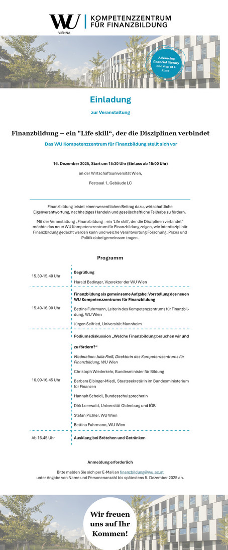 EINLADUNG: Finanzbildung – ein "Life skill", der die Disziplinen verbindet