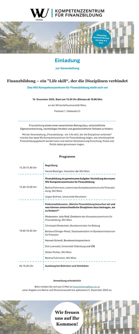 EINLADUNG: Finanzbildung – ein "Life skill", der die Disziplinen verbindet