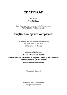 Englischzertifikat 1. Seite Fritz Fantasie