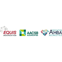 Logos of the three accreditation agencies EQUIS, AACSB and AMBA